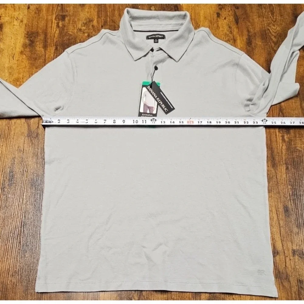 Banana Republic Men's Luxe Touch Long Sleeve Polo Shirt Gray XL NWT